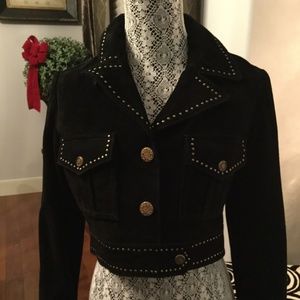 Black Suede Bomber Jacket with Studs